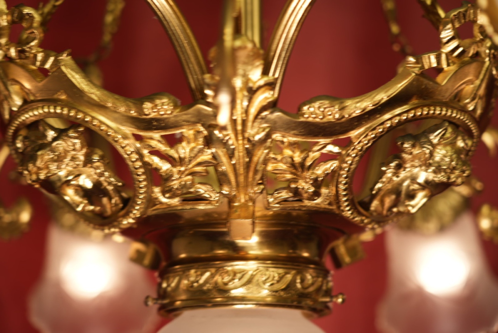 große wunderschöne antike Lampe Messing glänzend 7 flammig