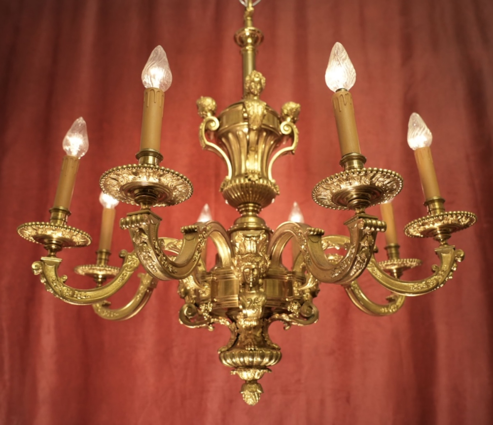 wunderschöner antiker Mazazin Kronleuchter Bronze 8 flammig