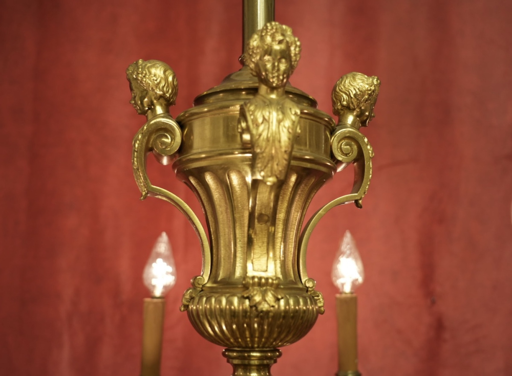 wunderschöner antiker Mazazin Kronleuchter Bronze 8 flammig