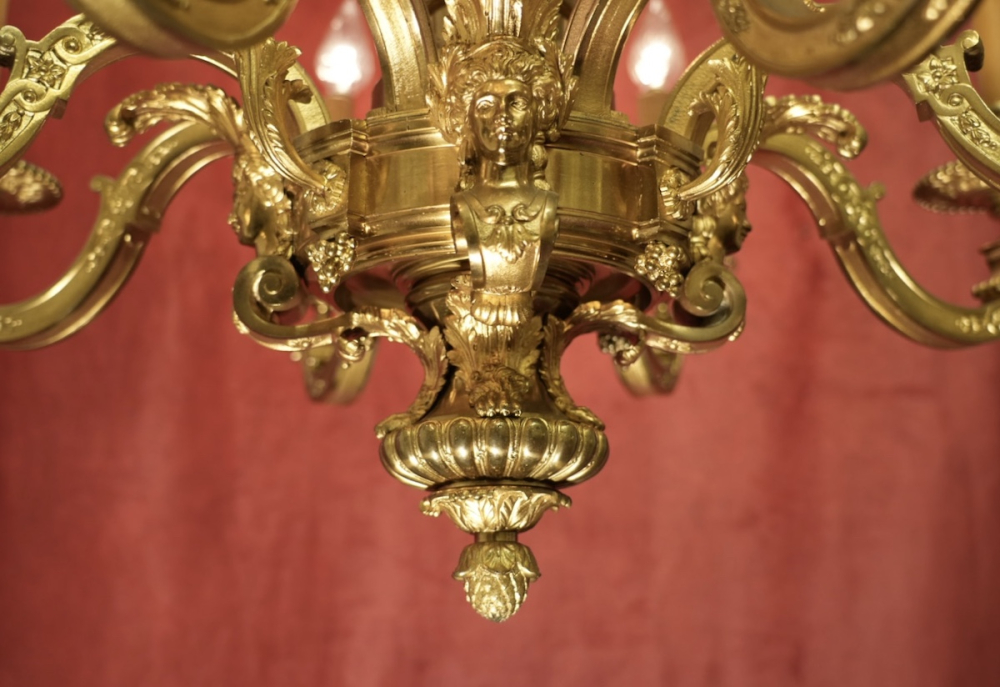 wunderschöner antiker Mazazin Kronleuchter Bronze 8 flammig