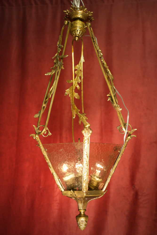 seltene Form Laterne Bronze farbigen strukturiertes Glas