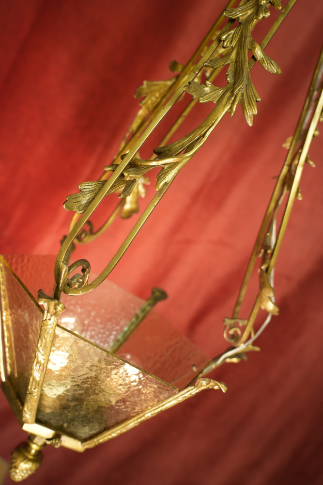 seltene Form Laterne Bronze farbigen strukturiertes Glas