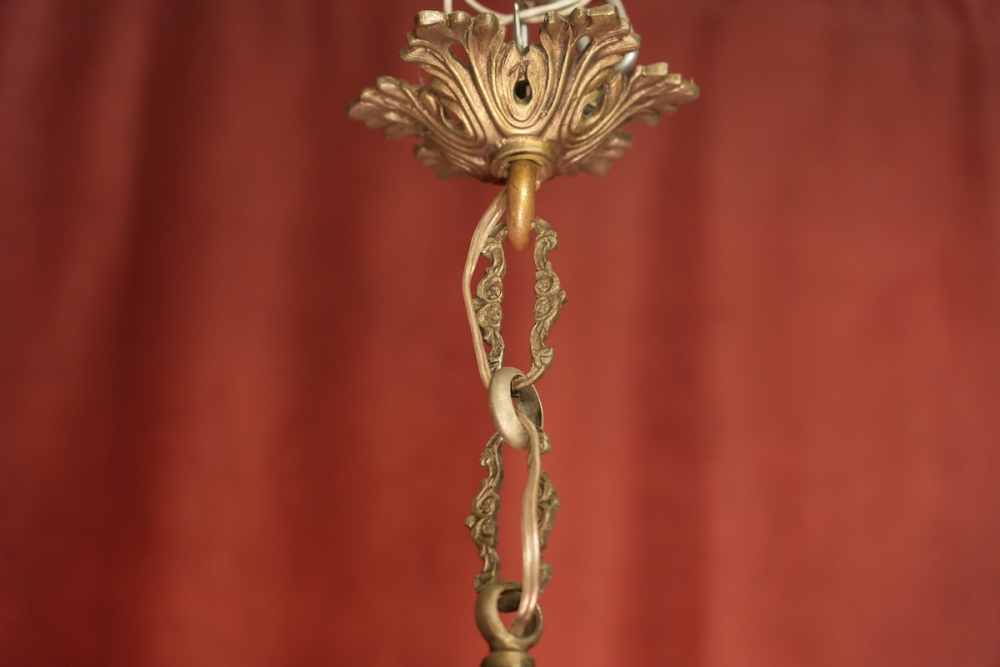 großer Jugendstil Tropfen Kronleuchter Leuchter Messing satiniertes Glas