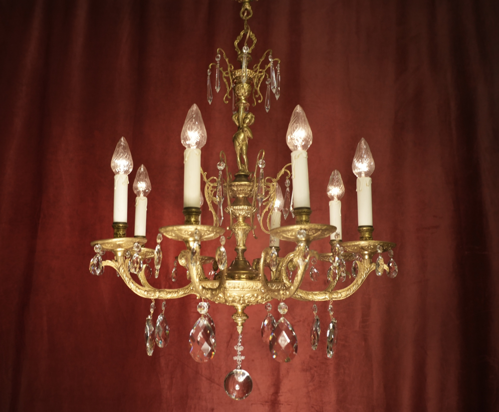 seltener alter Puttenfigur Kronleuchter Messing