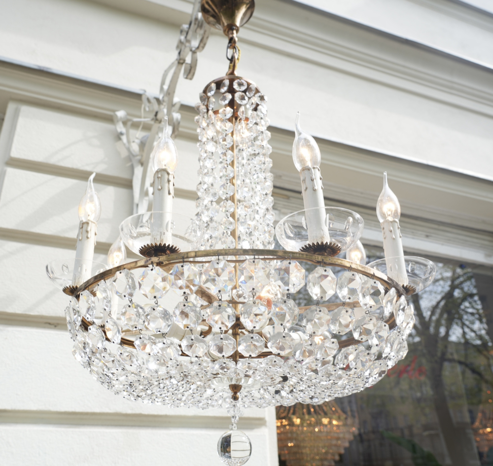 Korblüster Kristalllüster Messing Kristallbehang