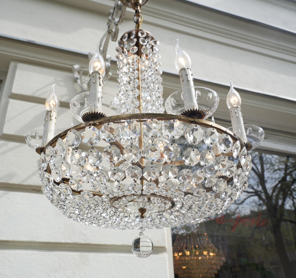 Korblüster Kristalllüster Messing Kristallbehang