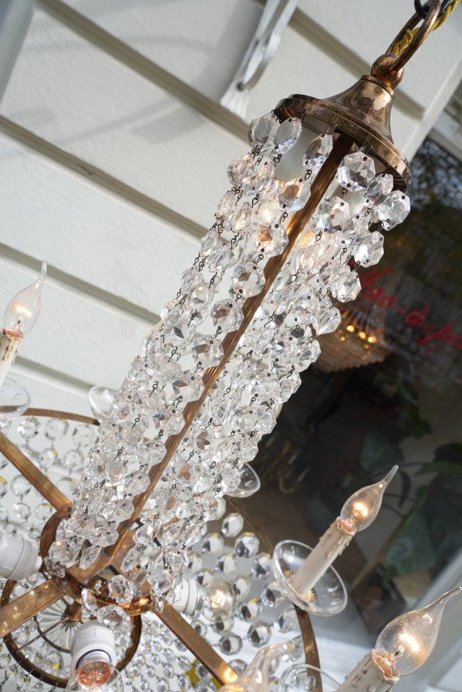 Korblüster Kristalllüster Messing Kristallbehang