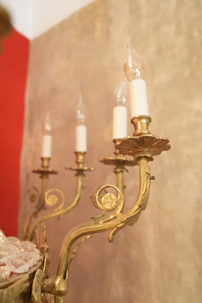 Großer Kristall Korblüster 20-flammig Messing Louis XVI Stil 80 cm