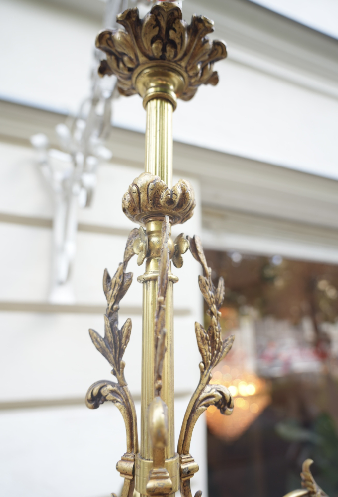 Empire Kronleuchter/ antike Lampe mit seltenem Zapfenschliff Kristallbehang 4-flammig