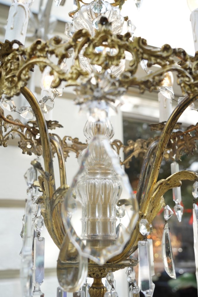 seltene Form antik Lampe Kronleuchter Bronze Bleikristall 4 flammig