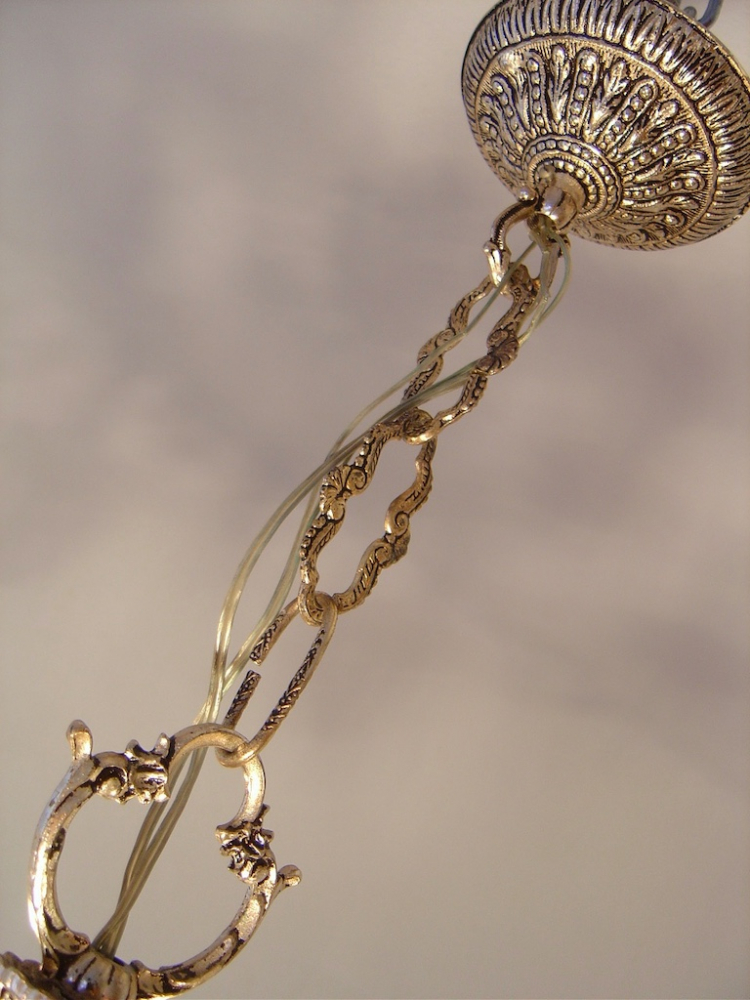 Französischer Kronleuchter 12-flammig 2-etagig Messing Silber Kristall um 1970