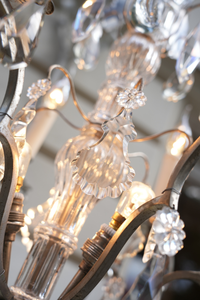 French Silver-Plated Crystal Chandelier, 9 Lights (6+3), Circa 1890–1910