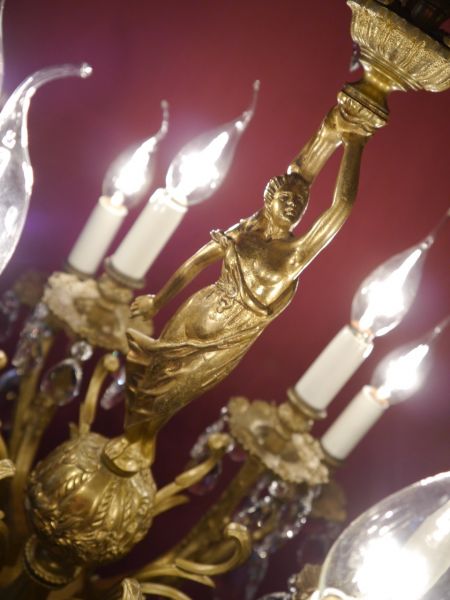 RARITÄT 12 flammiger Kronleuchter Karyatiden Figur als tragende Säule