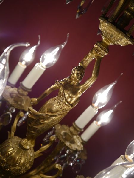 RARITÄT 12 flammiger Kronleuchter Karyatiden Figur als tragende Säule