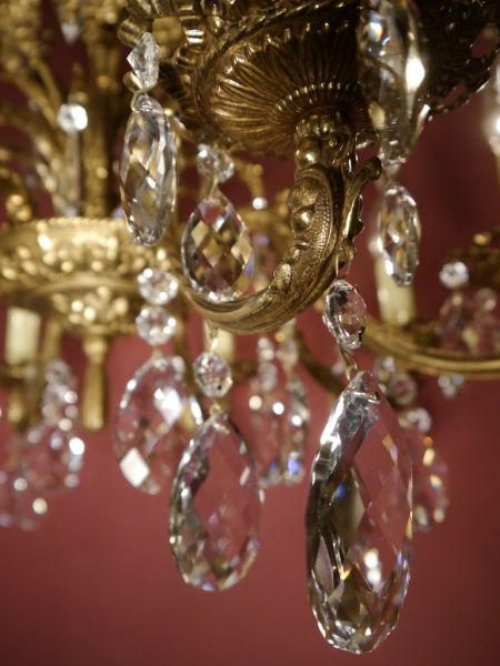 6 lights brass chandelier quality crystal heard shape