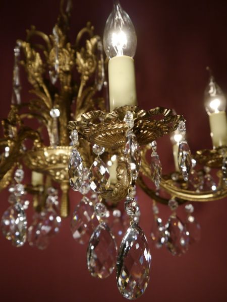 6 lights brass chandelier quality crystal heard shape