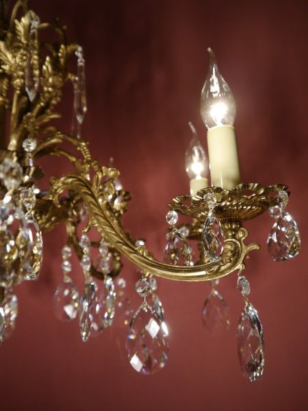 6 lights brass chandelier quality crystal heard shape