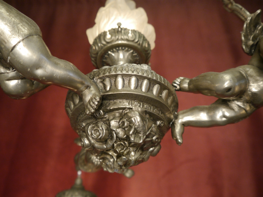 Beautiful antique Art Nouveau lamp, bronze nickel silver-colored, 3 lights