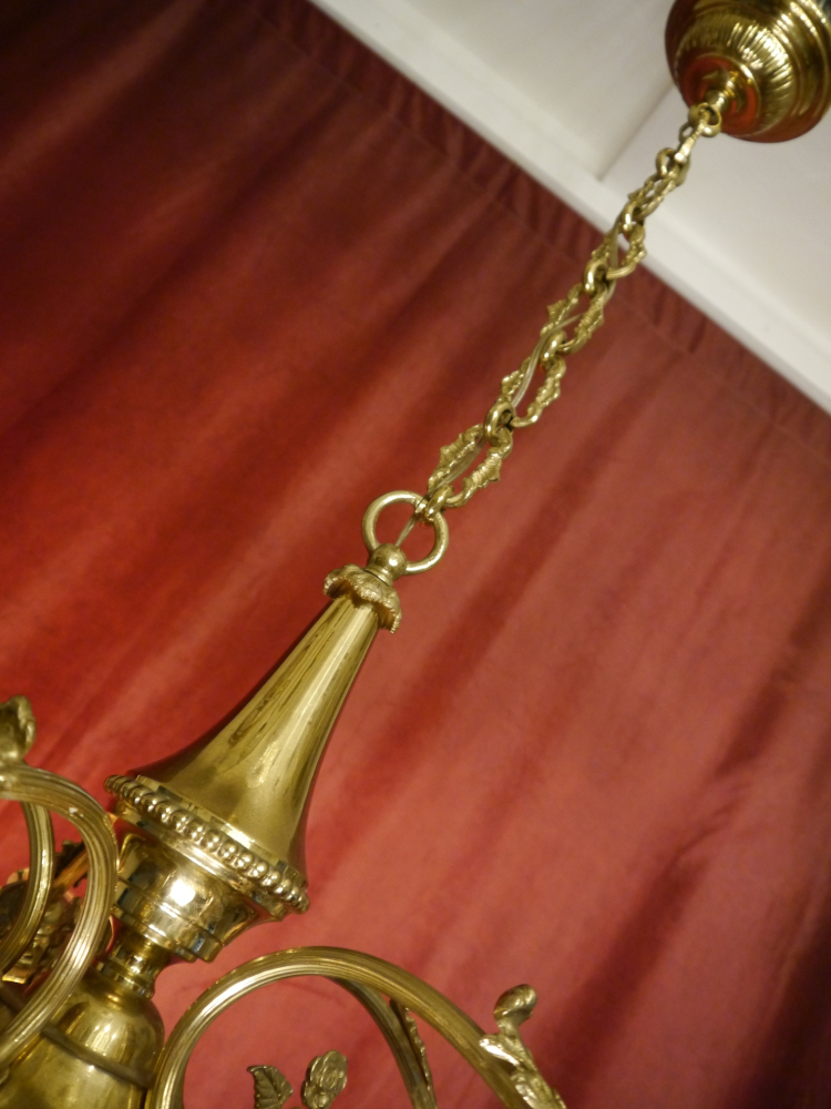 Beautiful Italian ceiling lamp, brass, red and yellow rose petal bowls, all original, Berlin