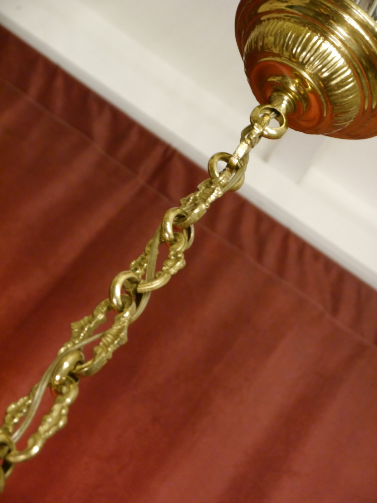 Beautiful Italian ceiling lamp, brass, red and yellow rose petal bowls, all original, Berlin