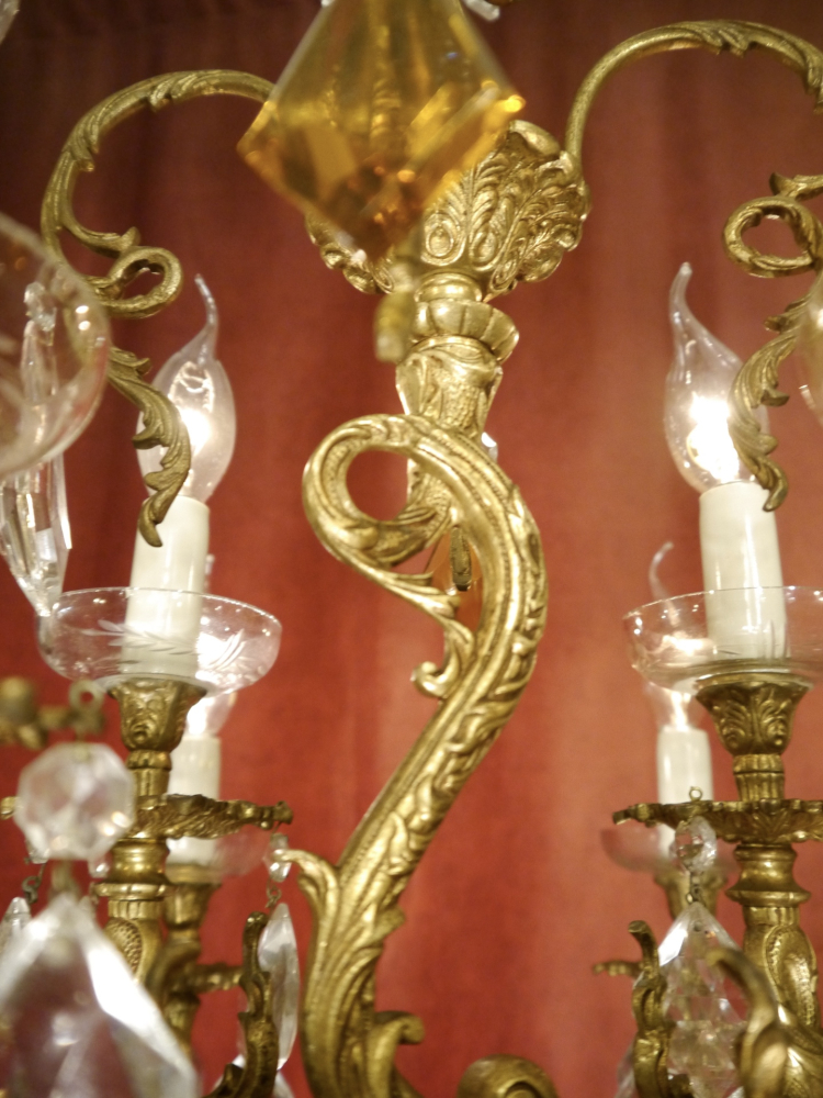 alter Kronleuchter Goldbronze Messing Kristall 12 Lampen