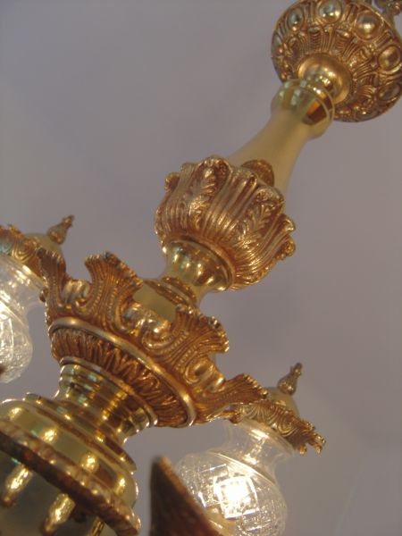 Französischer Drachen-Kronleuchter, 6-flammig, Messing, um 1970