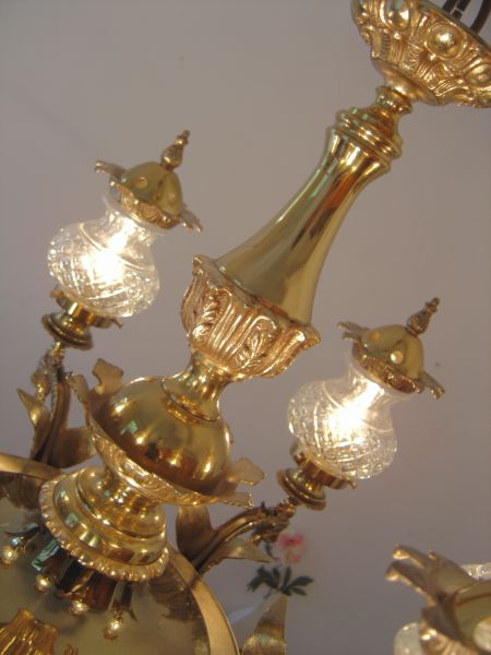 Französischer Drachen-Kronleuchter, 6-flammig, Messing, um 1970