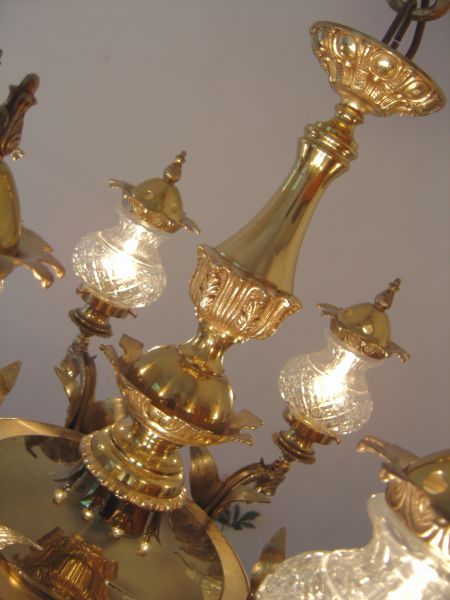 Französischer Drachen-Kronleuchter, 6-flammig, Messing, um 1970