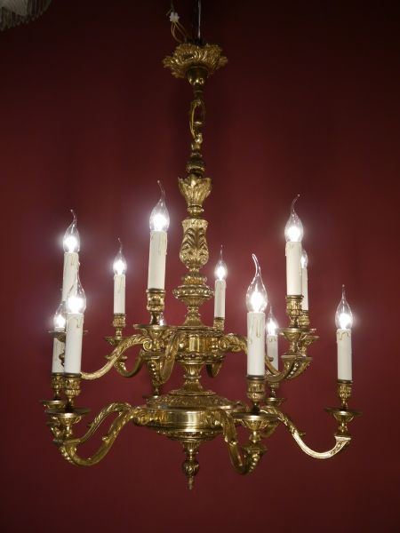 12 Lampen massiv spanisch Kronleuchter Messing, edel geformt!