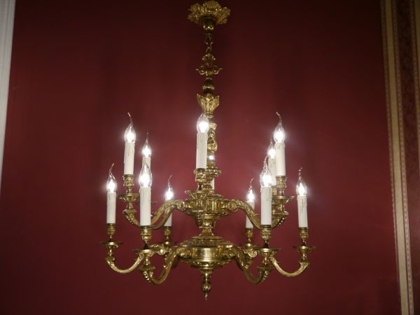 12 Lampen massiv spanisch Kronleuchter Messing, edel geformt!