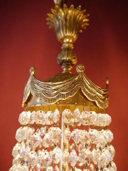 Großer Empire Kristall Korblüster Ø 83 cm – 15-flammiger Kronleuchter mit Goldbronzepatina