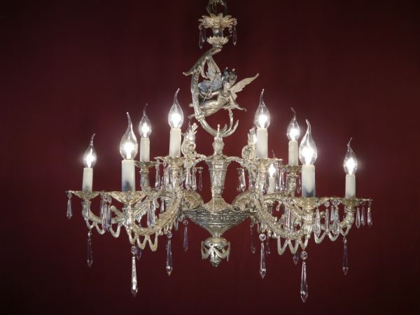 Glücksbringer - große Fee-Figur Kronleuchter silberfarben mit 12 Lampen