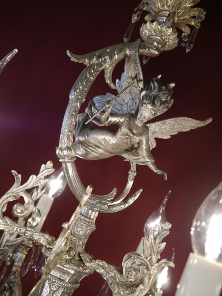 Glücksbringer - große Fee-Figur Kronleuchter silberfarben mit 12 Lampen