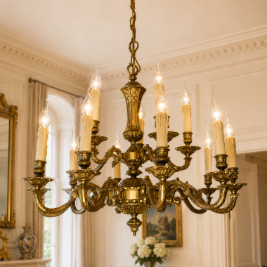 Spanish Empire Style Chandelier – 15 Lights – Solid Brass – Two Tier Ø 28"