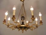 8fl. Empire Kronleuchter Bronze original Grünlack