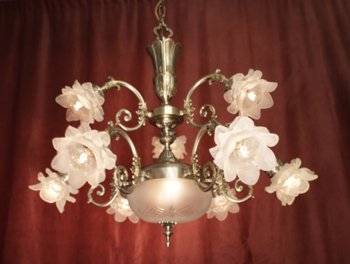alte Jugendstil Lampe in Nickel silber Rosenblattschalen