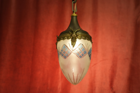 rare Art Nouveau drop chandelier colored glass bronze