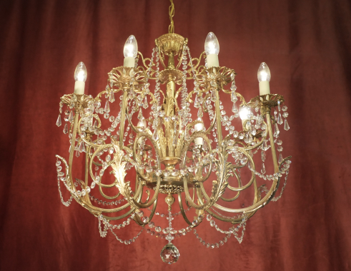 schöner mittelgroßer Strass-Kristall-Lüster Goldbronze 8 flammig
