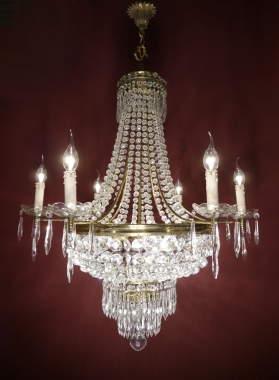 großer alter eleganter Korblüster Messing 9 flammig Verkauft nach Berlin