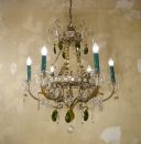 beautiful Italian chandelier brass with colorful crystal hangings sold to Grunewald Berlin Germany