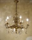 ANTIQUE 9 LIGHT CHANDELIER CRYSTAL GLASS VINTAGE FIXTURES BRASS CEILING LAMP sold to Hamburg Germany