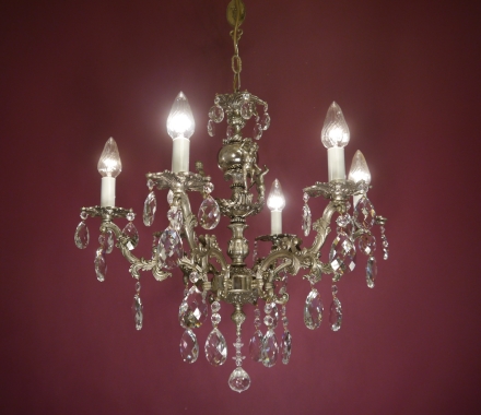 kleiner Kronleuchter Nickel Silber Messing Kristall tanzende Putten Figuren Verkauft nach Hillsborough NC USA