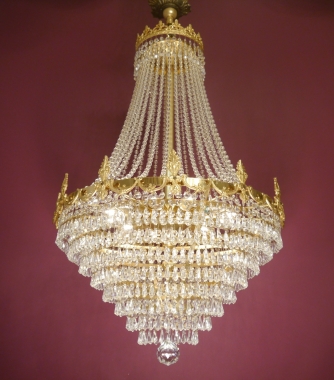 großer Empire Kristall Stufen Lüster Goldbronze 12 flammig