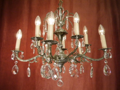 Kristall Nickel Silber Kronleuchter Deckenlampe 9 flammig