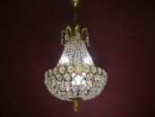 klassischer Messing Kristall Glas Korblüster Kristallsteine im Reif 4 flammig