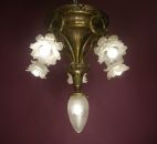 rare antique art nouveau ceiling light bronze lamp chandelier satined glass