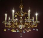 SELDOM SPANISH GOLD BRONZE COLORFUL PORCELAIN CHANDELIER 8 LIGHT BRASS