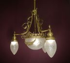sehr hohe antike Lampe Goldbronze Messing satiniert-geschliffene Schalen