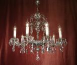 seltener 10 flammiger Nickel silber Kronleuchter üppig Kristallbehang