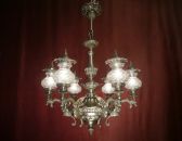 6 fl. Drachenkopf - Kronleuchter Glasvasen Nickel silberfarben